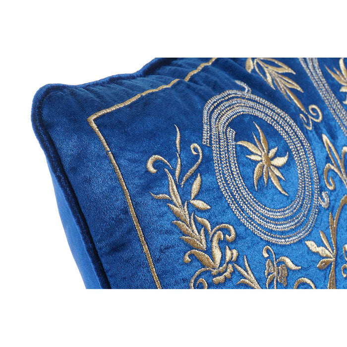 Cushion DKD Home Decor Blue Polyester Velvet Golden (45 x 10 x 45 cm)