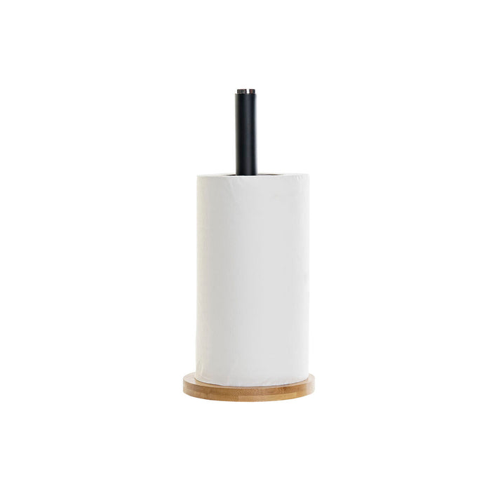 Kitchen Paper holder DKD Home Decor Black Natural Bamboo Stainless steel 15 x 15 x 34 cm