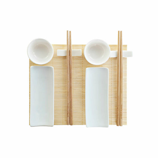 Sushi Set DKD Home Decor Bamboo Stoneware White Natural Oriental 28,5 x 19,5 x 3,3 cm (9 Pieces) (28,5 x 19,5 x 3,3 cm)