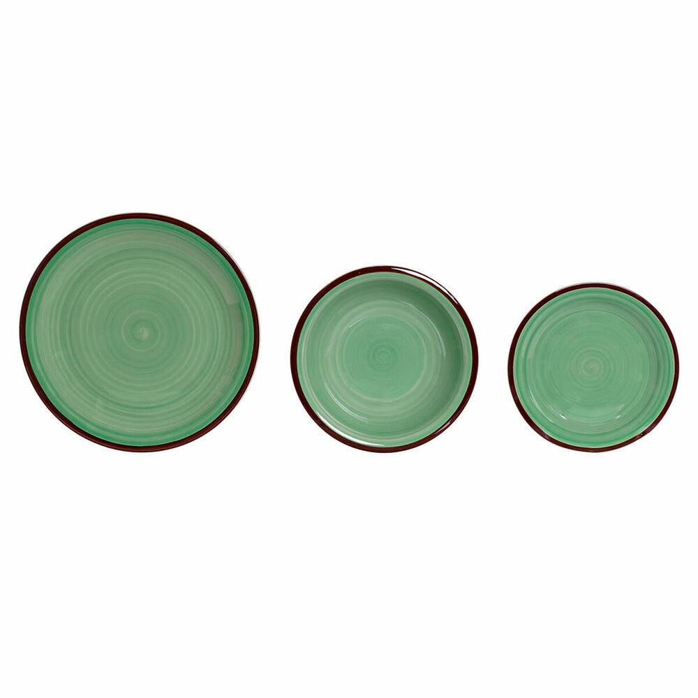 Tableware DKD Home Decor 26,5 x 26,5 x 3 cm Green Plastic Stoneware 18 Pieces