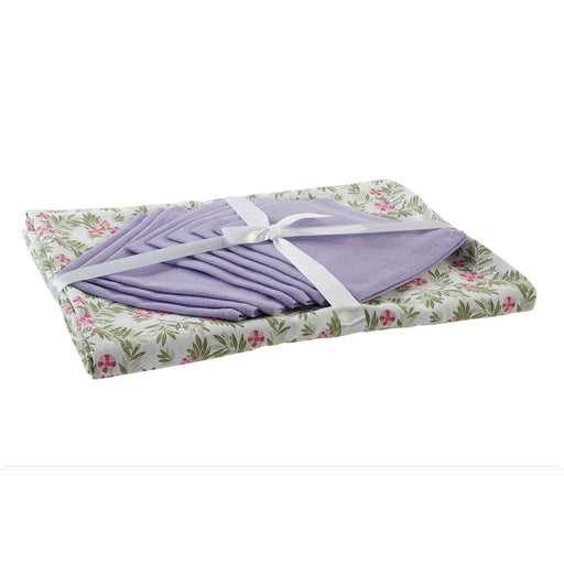 Tablecloth and napkins DKD Home Decor Cotton White Green (25 x 26 x 0,5 cm) (150 x 250 x 0.5 cm)