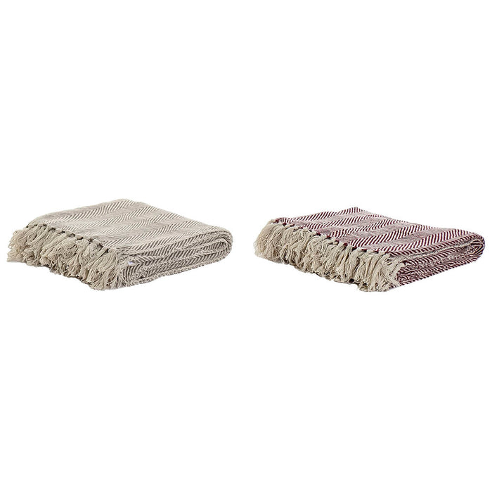 blanket dkd home decor cotton fringe (150 x 200 x 1 cm) (2 pcs)