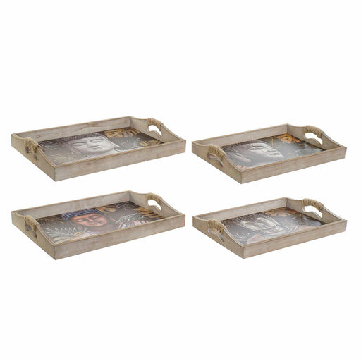 Tray DKD Home Decor 40,5 x 30 x 6 cm Black Golden MDF Wood (2 Units)