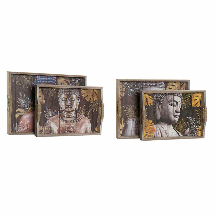 Tray DKD Home Decor 40,5 x 30 x 6 cm Black Golden MDF Wood (2 Units)