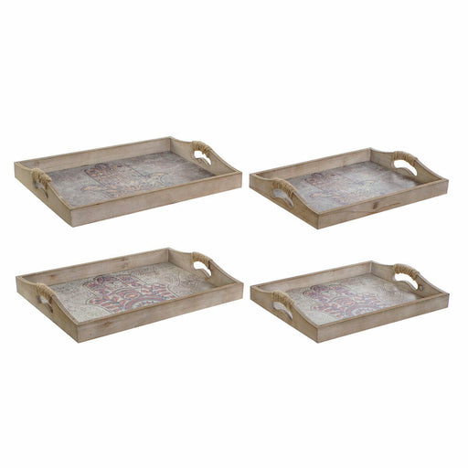 Tray DKD Home Decor 40,6 x 30 x 6 cm Grey Beige MDF Wood (2 Units)