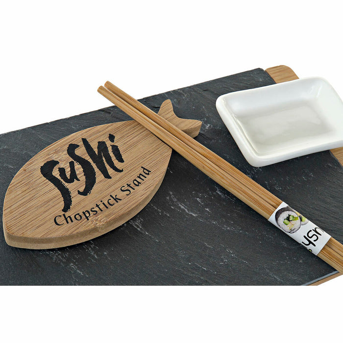 Sushi Set DKD Home Decor Black Natural Ceramic Bamboo Plastic Board Oriental 30 x 15 x 4 cm (9 Pieces)
