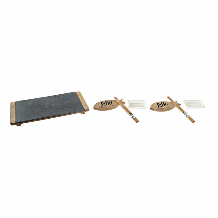 Sushi Set DKD Home Decor Black Natural Ceramic Bamboo Plastic Board Oriental 30 x 15 x 4 cm (9 Pieces)