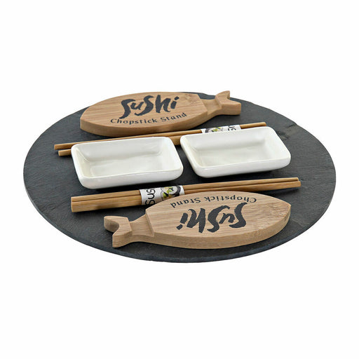 Sushi Set DKD Home Decor Black Natural Ceramic Bamboo Plastic Board Oriental 33 x 33 x 5 cm (9 Pieces)