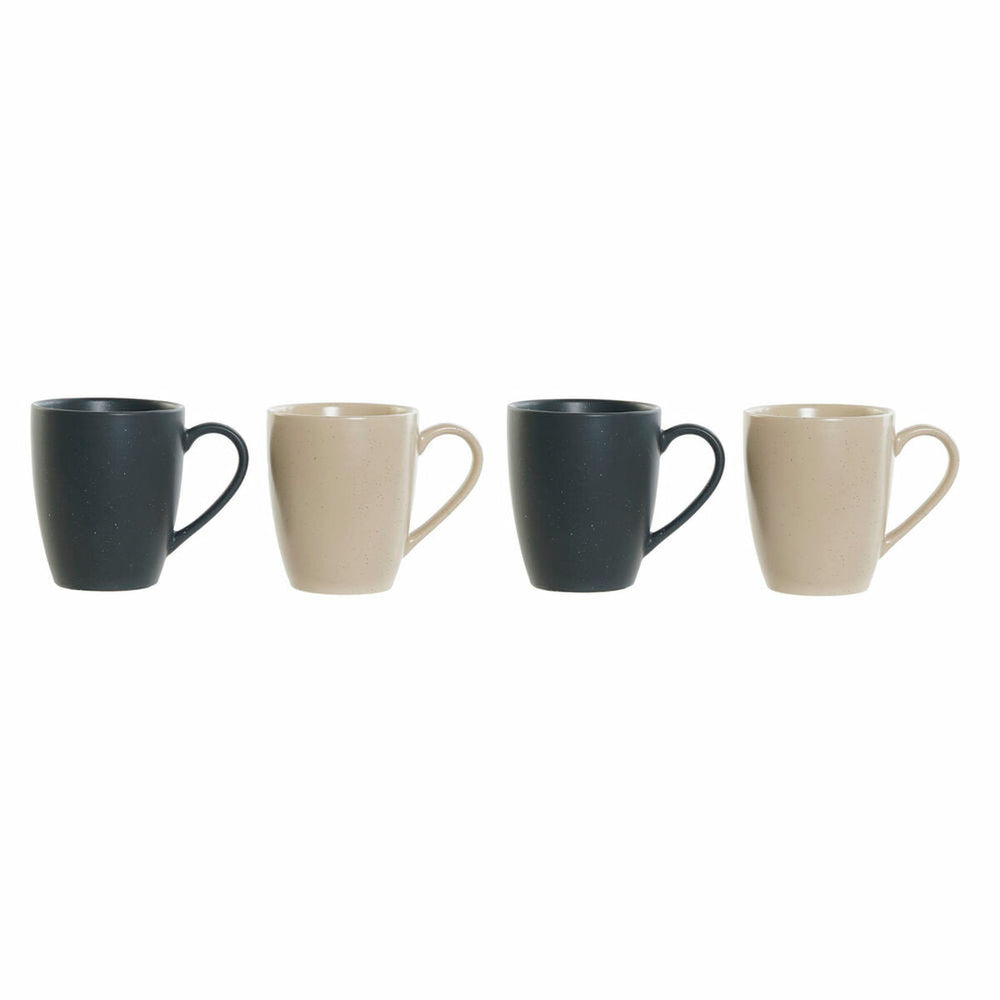 Set of Mugs DKD Home Decor Beige Rubber wood Dark grey 300 ml Stoneware