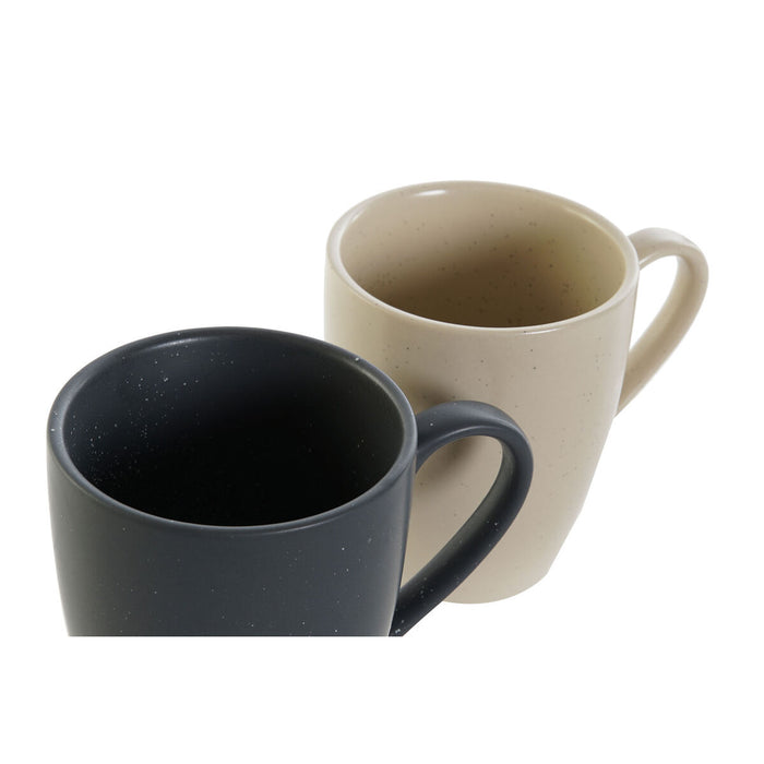 Set of Mugs DKD Home Decor Beige Rubber wood Dark grey 300 ml Stoneware