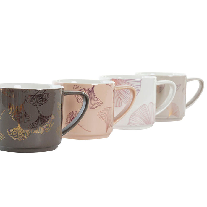 4 Piece Mug Set DKD Home Decor Grey Beige Pink Golden Metal White 330 ml Modern