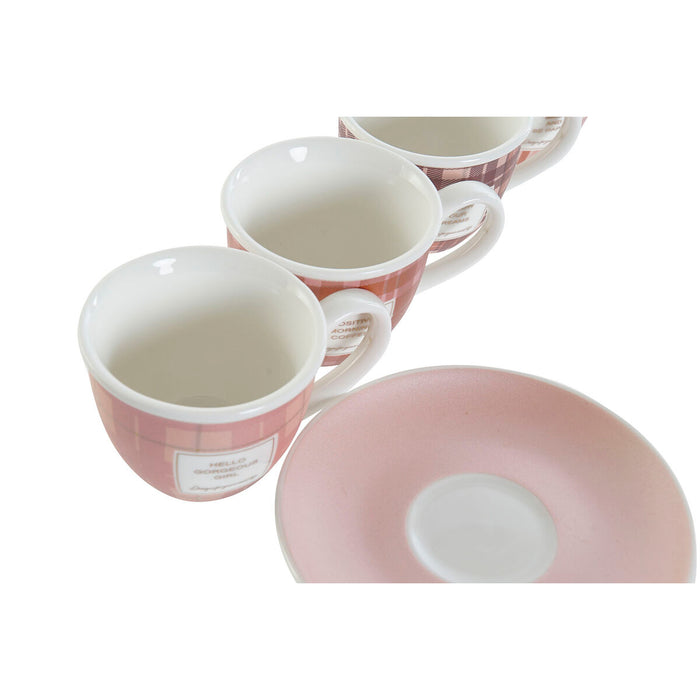 Piece Coffee Cup Set DKD Home Decor White Brown Pink 4 Pieces 90 ml