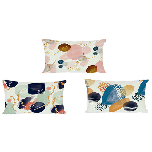 Cushion DKD Home Decor Abstract Blue Pink Cotton Linen White Multicolour (3 pcs) (50 x 30 x 12 cm)