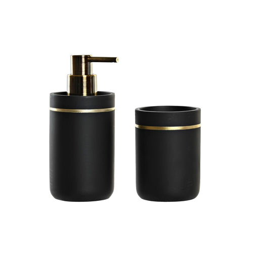 Bath Set DKD Home Decor Black Golden Resin 7 x 7 x 17 cm