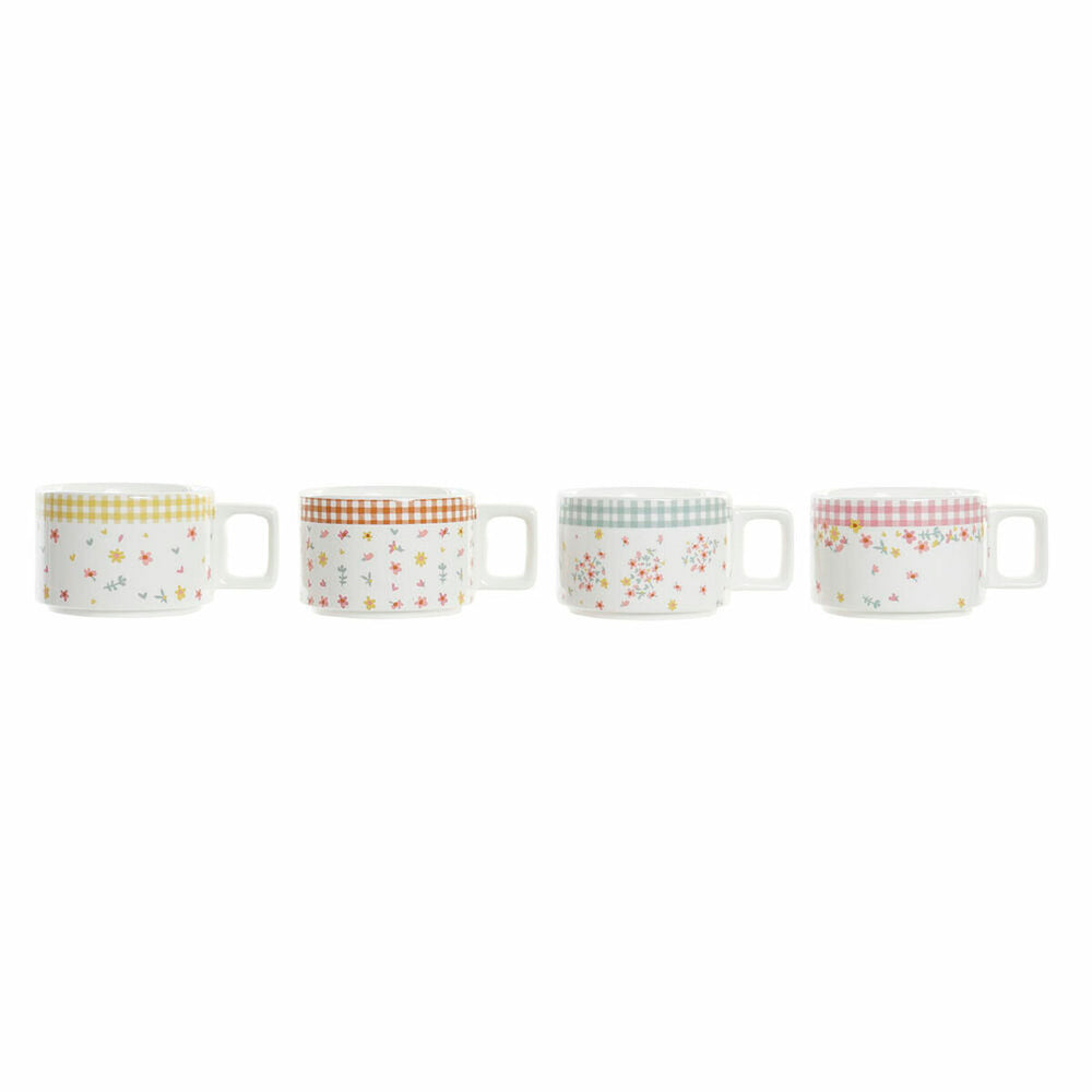 Piece Coffee Cup Set DKD Home Decor Red Metal Brown Green Yellow 260 ml 4 Pieces Dolomite