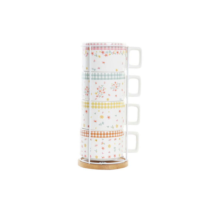 Piece Coffee Cup Set DKD Home Decor Red Metal Brown Green Yellow 260 ml 4 Pieces Dolomite