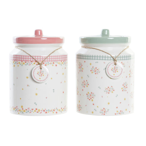 Tin DKD Home Decor Green Pink Gingham 15,5 x 15,5 x 21 cm (2 Units)