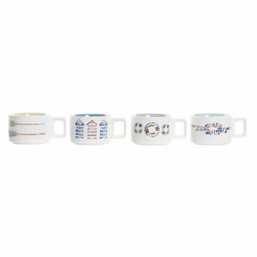 Piece Coffee Cup Set DKD Home Decor Blue Multicolour Metal Dolomite 4 Pieces 260 ml