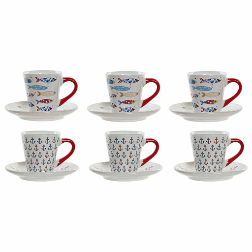 Piece Coffee Cup Set DKD Home Decor Metal Multicolour Stoneware 130 ml