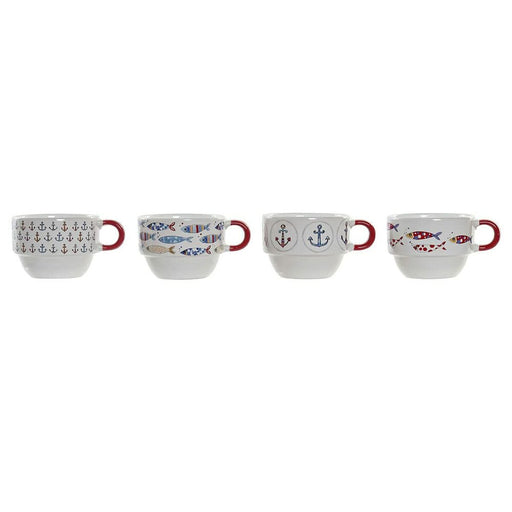 Piece Coffee Cup Set DKD Home Decor Red Multicolour Metal Stoneware 4 Pieces 190 ml