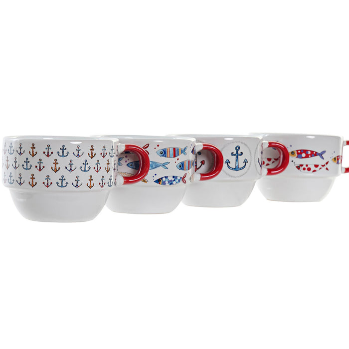 Piece Coffee Cup Set DKD Home Decor Red Multicolour Metal Stoneware 4 Pieces 190 ml