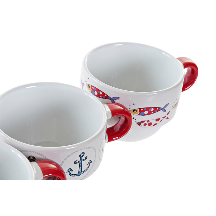 Piece Coffee Cup Set DKD Home Decor Red Multicolour Metal Stoneware 4 Pieces 190 ml