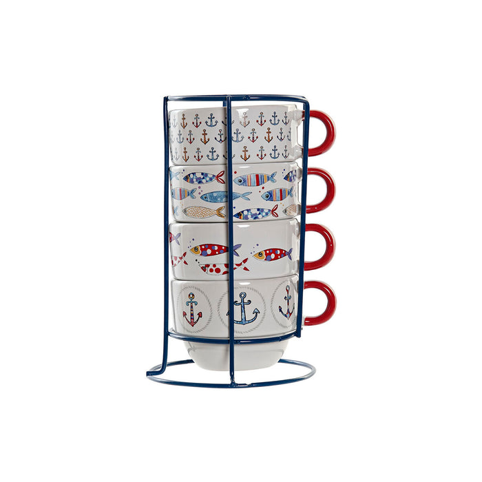 Piece Coffee Cup Set DKD Home Decor Red Multicolour Metal Stoneware 4 Pieces 190 ml