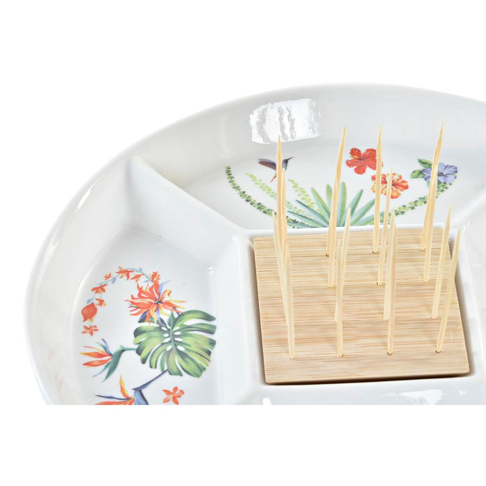 Snack tray DKD Home Decor Multicolour Natural Bamboo Stoneware Tropical 23,5 x 23,5 x 7 cm