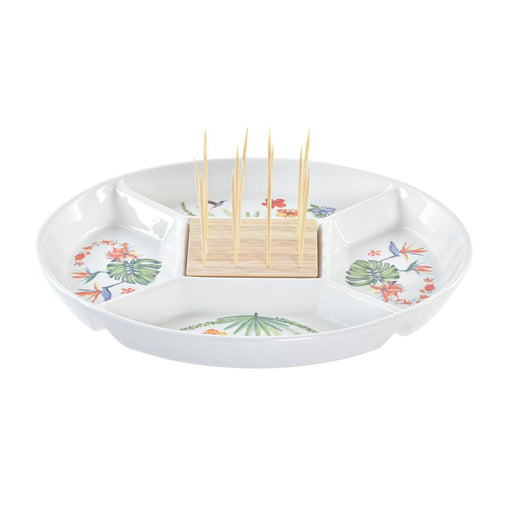 Snack tray DKD Home Decor Multicolour Natural Bamboo Stoneware Tropical 23,5 x 23,5 x 7 cm