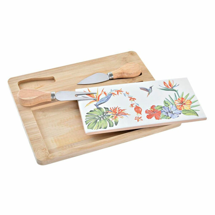 Cheeseboard DKD Home Decor Bamboo Stoneware Multicolour 4 Pieces Tropical Rectangular 24,5 x 20 x 1,2 cm