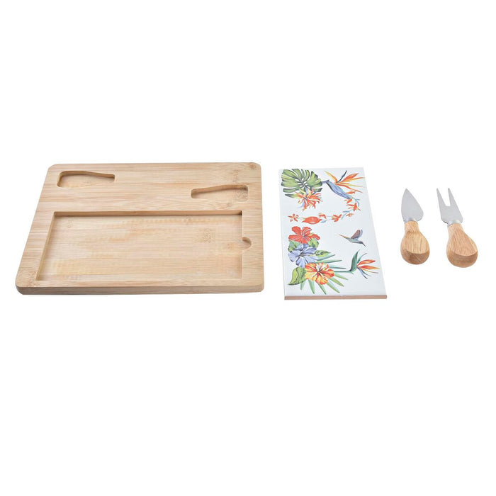 Cheeseboard DKD Home Decor Bamboo Stoneware Multicolour 4 Pieces Tropical Rectangular 24,5 x 20 x 1,2 cm