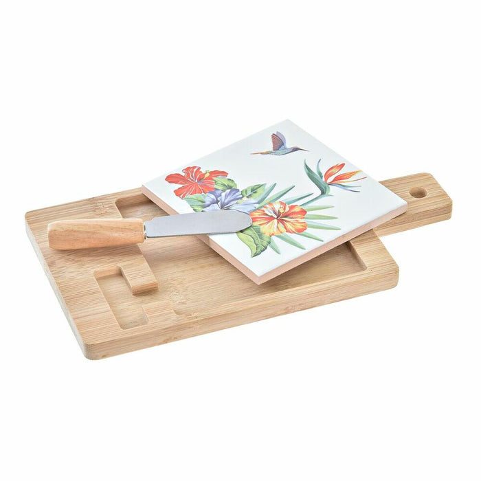 Cheeseboard DKD Home Decor Metal Bamboo Stoneware Multicolour 3 Pieces Tropical Rectangular 30 x 40 cm 21,5 x 11,8 x 1,5 cm