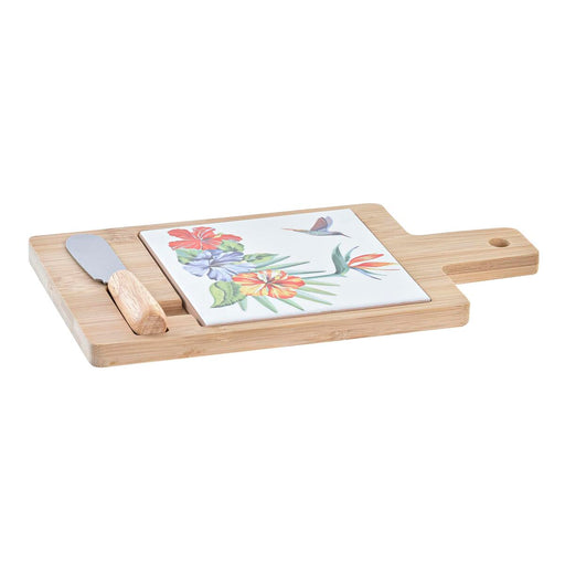 Cheeseboard DKD Home Decor Metal Bamboo Stoneware Multicolour 3 Pieces Tropical Rectangular 30 x 40 cm 21,5 x 11,8 x 1,5 cm