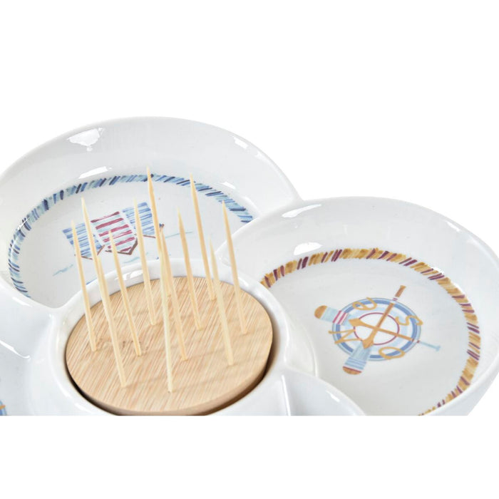 Snack tray DKD Home Decor Blue Natural Bamboo Stoneware Mediterranean 25 x 25 x 10 cm