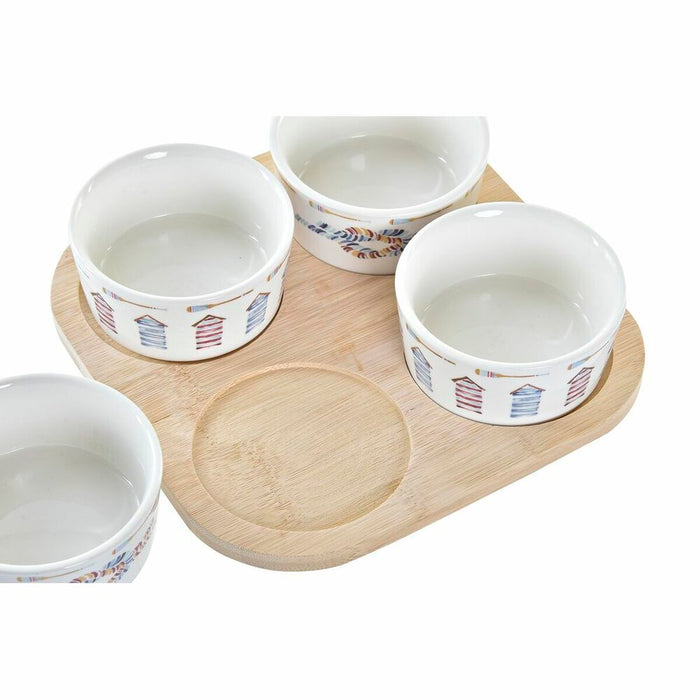 Appetizer Set DKD Home Decor Blue Natural Bamboo Stoneware Mediterranean 19,7 x 19,7 x 1 cm (5 pcs)