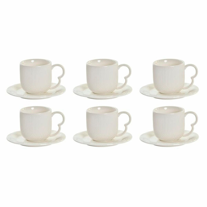 Set of 6 Cups with Plate DKD Home Decor Natural Porcelain White 90 ml