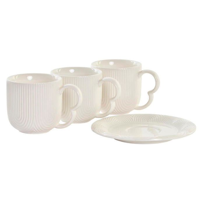 Set of 6 Cups with Plate DKD Home Decor Natural Porcelain White 90 ml