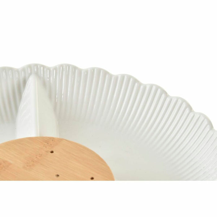 Snack tray DKD Home Decor White White/Pink Natural Bamboo Porcelain 25,5 x 25,5 x 3 cm