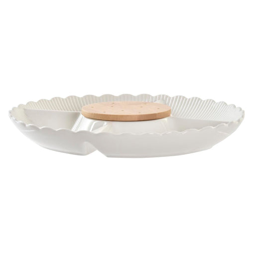 Snack tray DKD Home Decor White White/Pink Natural Bamboo Porcelain 25,5 x 25,5 x 3 cm