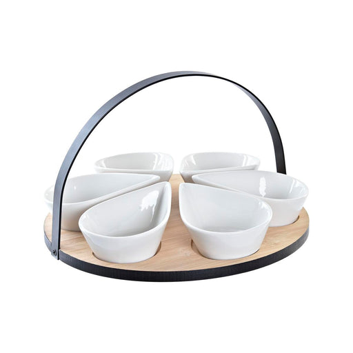 Appetizer Set DKD Home Decor White/Black Metal Bamboo Stoneware Loft 7 Pieces 30 x 40 cm 25 x 25 x 14 cm