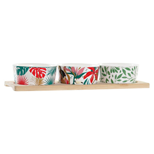 Appetizer Set DKD Home Decor Multicolour Metal Bamboo Stoneware Tropical 4 Pieces 30 x 40 cm 28,5 x 10 x 4,6 cm