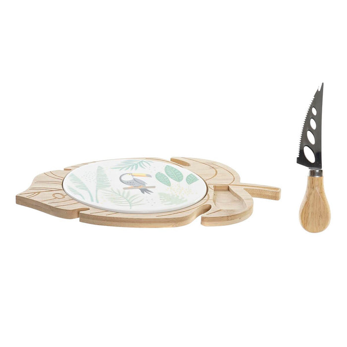 Cheeseboard DKD Home Decor Multicolour Bamboo Stoneware Tropical 28 x 18 x 3 cm