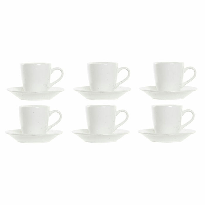 Piece Coffee Cup Set DKD Home Decor Natural Rubber wood White Stoneware 90 ml