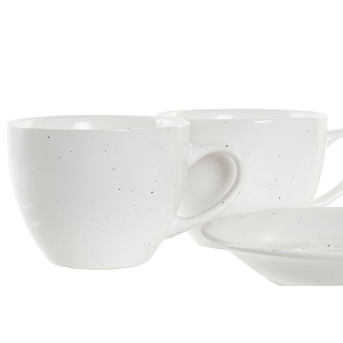 Piece Coffee Cup Set DKD Home Decor Natural Rubber wood White Stoneware 150 ml