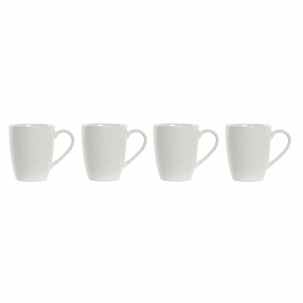 4 Piece Mug Set DKD Home Decor Natural Rubber wood White 300 ml Stoneware