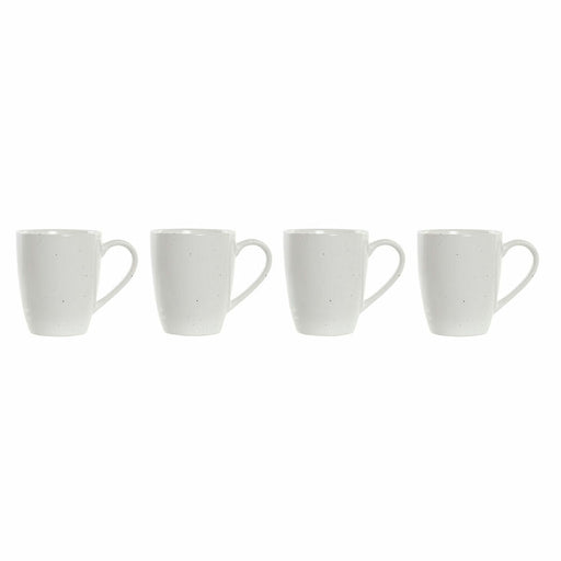 4 Piece Mug Set DKD Home Decor Natural Rubber wood White 300 ml Stoneware