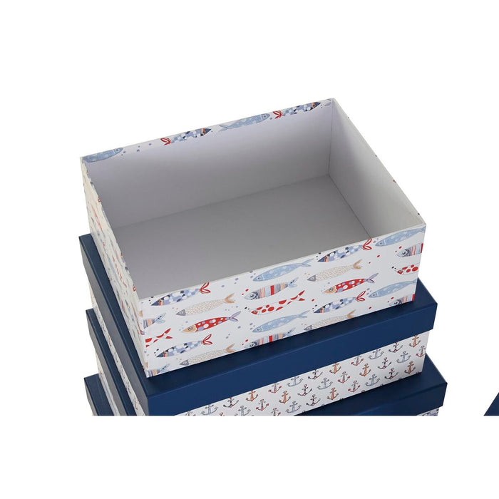 Set of Stackable Organising Boxes DKD Home Decor Navy White Navy Blue Cardboard (43,5 x 33,5 x 15,5 cm)