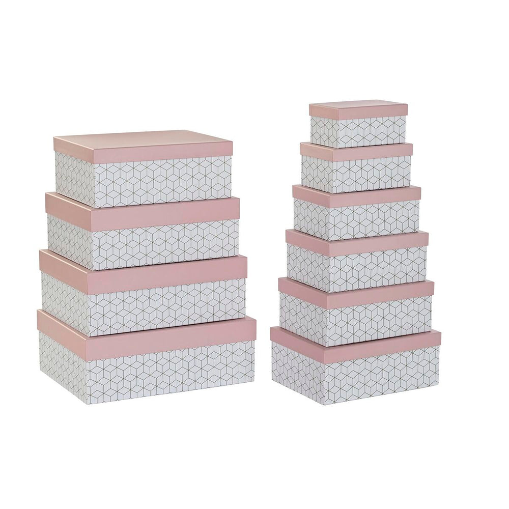 Set of Stackable Organising Boxes DKD Home Decor Golden White Light Pink Cardboard (43,5 x 33,5 x 15,5 cm)