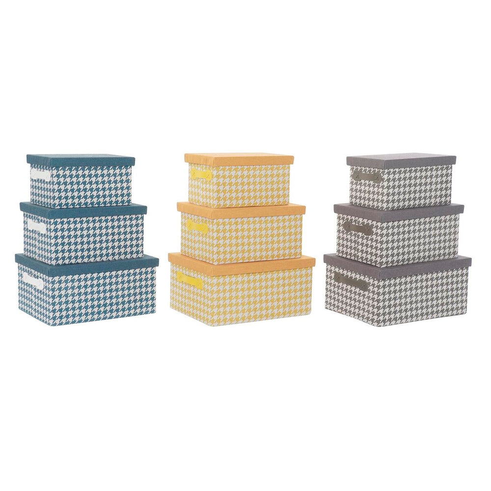 Set of Stackable Organising Boxes DKD Home Decor Grey Blue Yellow 40 x 30 x 20 cm