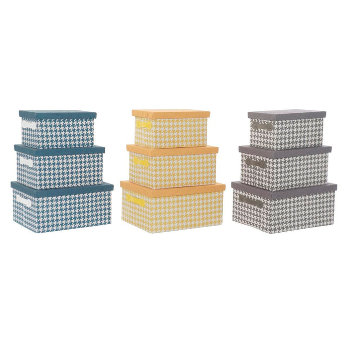 Set of Stackable Organising Boxes DKD Home Decor Grey Blue Yellow 40 x 30 x 20 cm